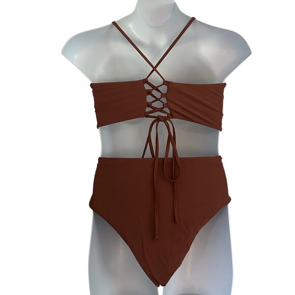 Zaful Twisted Lace Up Back High Waisted Two-Piece Padded Bikini L Large New - Picture 4 of 6